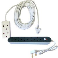 5 Way Multi Plug Power Adaptor &15m Extension Cord with a 2-Way Multiplug